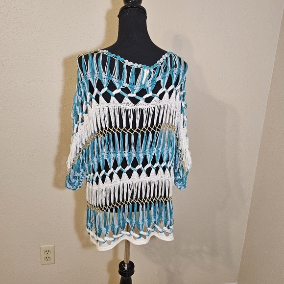 Shoreline Asymmetrical Blue and White Crochet Dress Or Top - Picture 6 of 7
